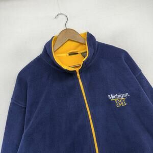 Vintage Michigan Wolverines Jacket Men's XL Blue Fleece Full Zip Embroidered y2k